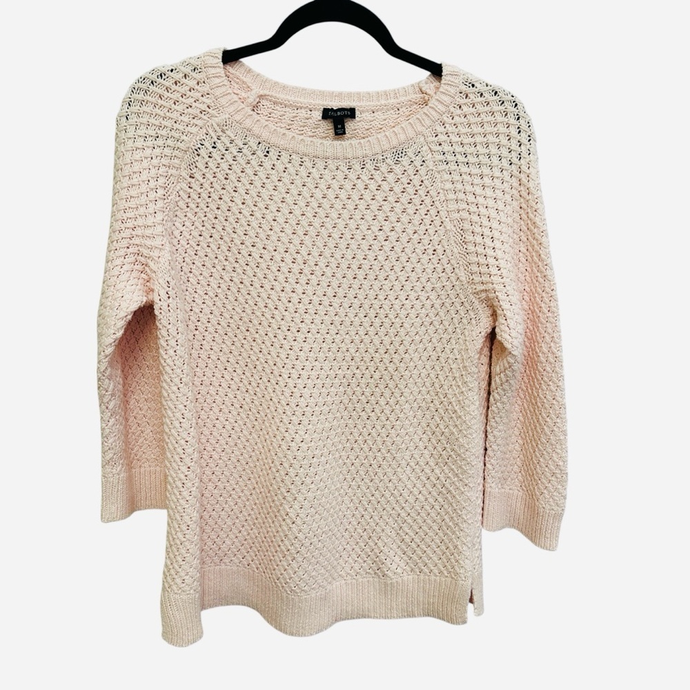 Talbots pastel pink crochet style cotton knit sweater beachy coastal spring